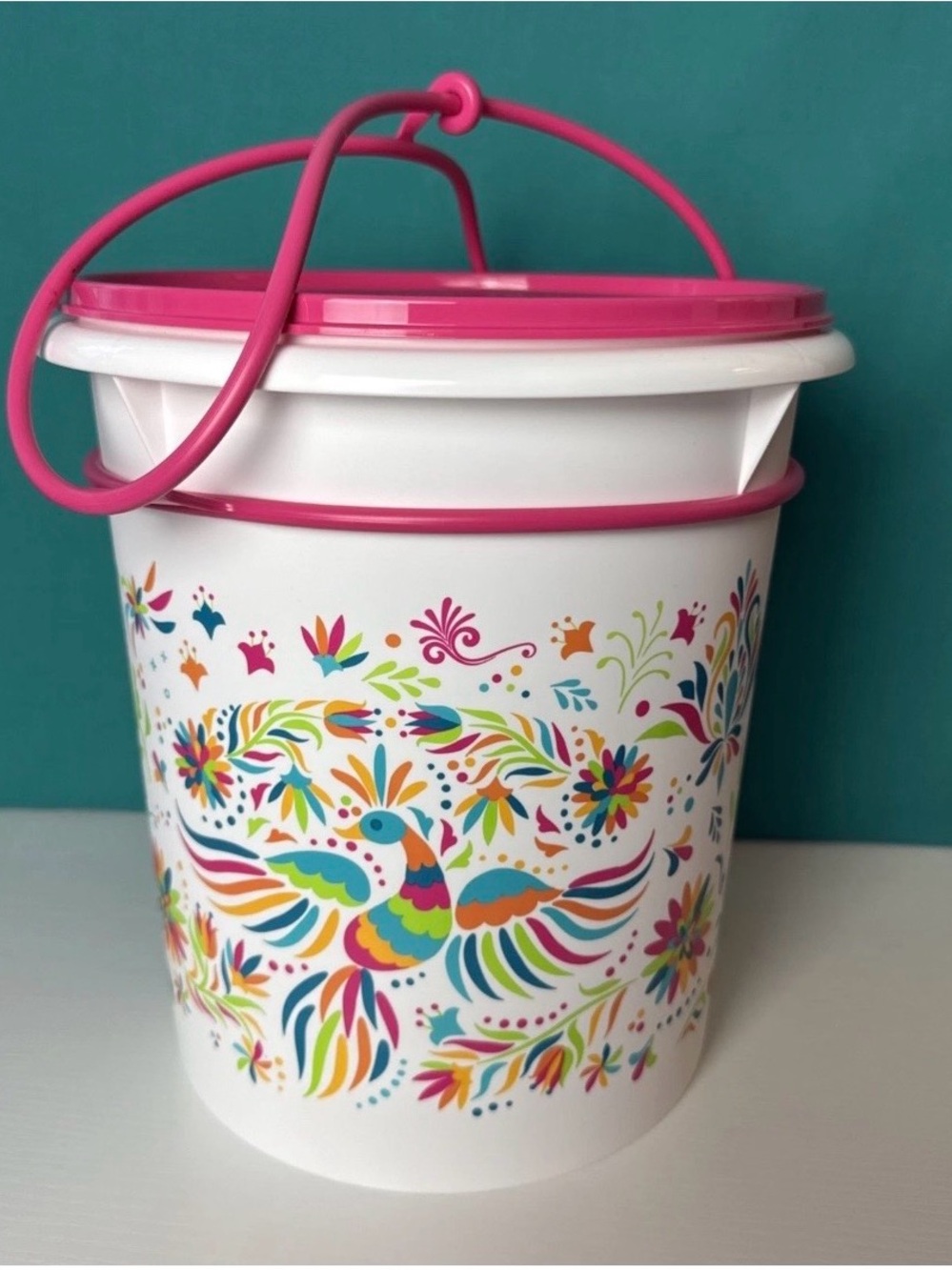 Tupperware Phoenix Bucket Jug Container 8.5L With Handle Pink Floral